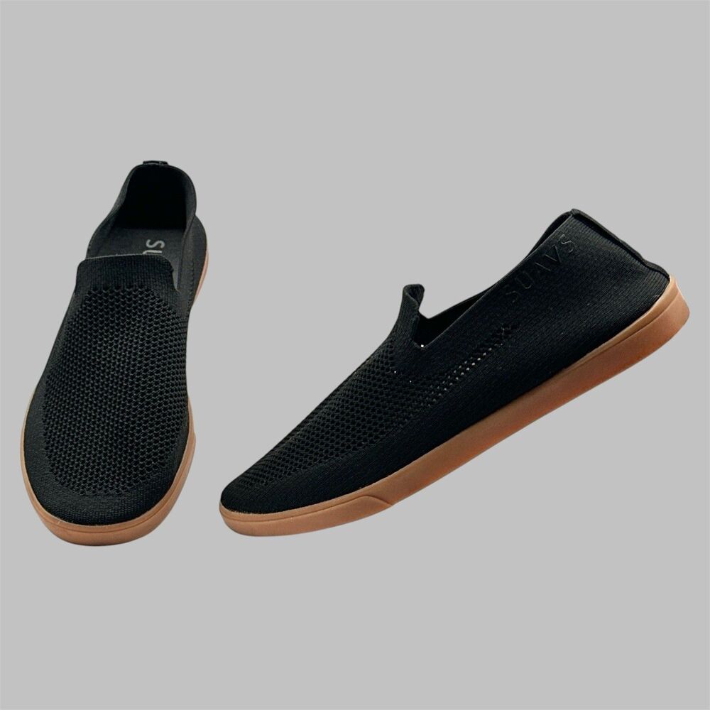SUAVS Shoes The Barton Wonen’s Size 9 Black Gum Slip-on Recycled Knit Mens 7